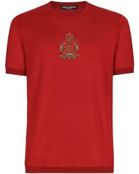 Red Silk Crew-neck T-shirt