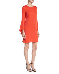 Milly Bell Sleeve Stretch Silk Crepe Dress Flame
