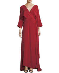 Diane von Furstenberg Long Sleeve Floor Length Silk Faux Wrap Dress