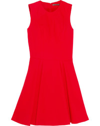 Alexander McQueen Pleated Wool And Silk Blend Mini Dress Red