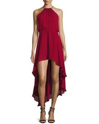 Haute Hippie Silk Asymmetric High Low Dress Crimson