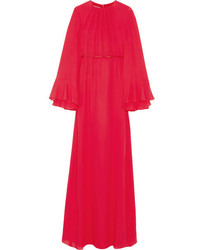 Giambattista Valli Cape Back Silk Georgette Gown Red