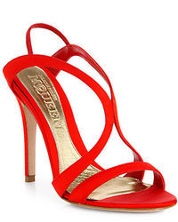 Red Silk Heeled Sandals