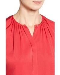 BOSS Banora2 Ruched Neck Stretch Silk Blouse