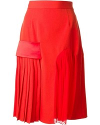 Red Silk Midi Skirt