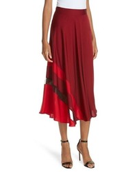 Milly Asymmetrical Stripe Stretch Silk Midi Skirt
