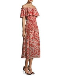 Rebecca Taylor Os Cherry Blossom Silk Off The Shoulder Dress