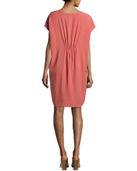 Eileen Fisher Short Sleeve Silk Shift Dress Coral