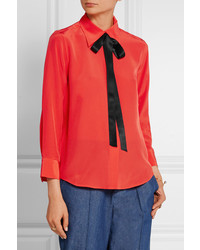 Marc Jacobs Pussy Bow Silk Crepe De Chine Shirt Red