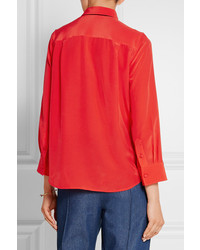 Marc Jacobs Pussy Bow Silk Crepe De Chine Shirt Red