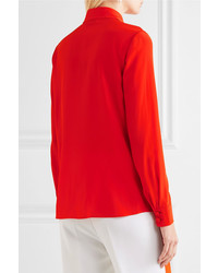 Lanvin Pussy Bow Silk Crepe De Chine Shirt Red