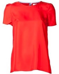 Red Silk Short Sleeve Blouse