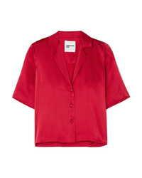Red Silk Short Sleeve Button Down Shirt