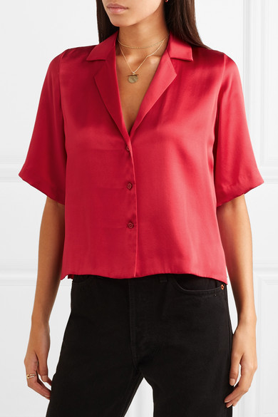 red satin blouse short sleeve