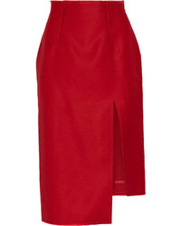 Acne Studios Lynton Asymmetric Wool And Silk Blend Midi Skirt Red