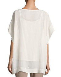 Eileen Fisher Bateau Neck Sheer Silk Georgette Box Top