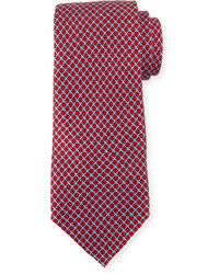 Neiman Marcus Boxed Crisscross Pattern Silk Tie Red