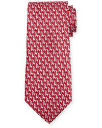 Salvatore Ferragamo Penguin Giraffe Silk Twill Tie Red