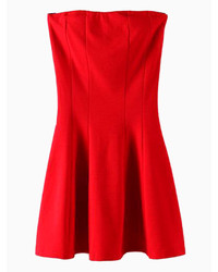 Choies Red Strapless Waisted Skater Dress