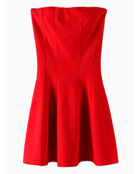 Choies Red Strapless Waisted Skater Dress