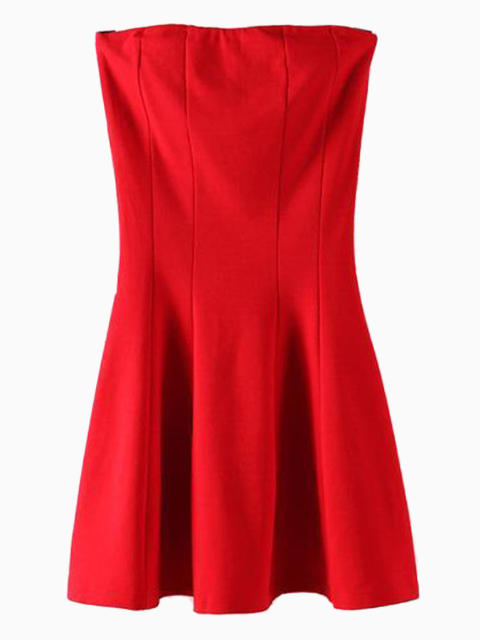 red strapless skater dress