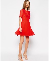 Asos Collection Lace And Pleat Skater Mini Dress