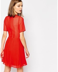 Asos Collection Lace And Pleat Skater Mini Dress