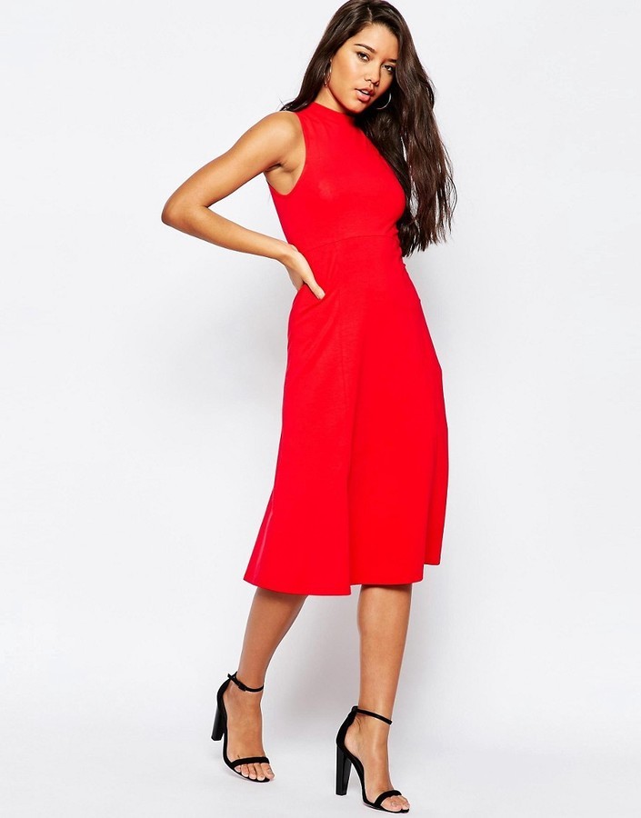 high neck midi skater dress