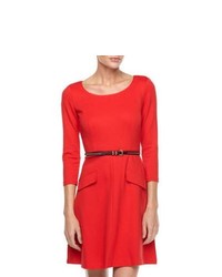 Donna Morgan Belted Fit Flare Dress Cherry Red