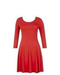 Exclusives New Look Red Pleated 34 Sleeve Skater Dress