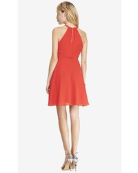 Express Red Fit And Flare Halter Dress