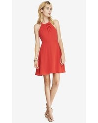 Express Red Fit And Flare Halter Dress