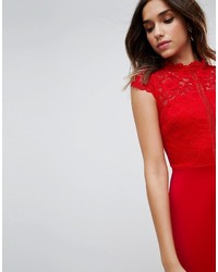 Asos High Neck Midi Skater Dress With Lace Top