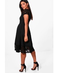 Boohoo Laura Lace Panelled Cap Sleeve Skater Dress