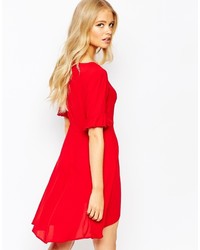 Love Plunge Skater Dress With Fluted Kimono Sleeve