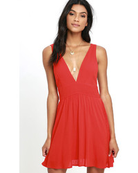 LuLu*s Hey Mama Coral Red Skater Dress