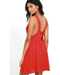 LuLu*s Hey Mama Coral Red Skater Dress