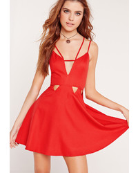 Missguided Multi Strap Cut Out Skater Dress Red