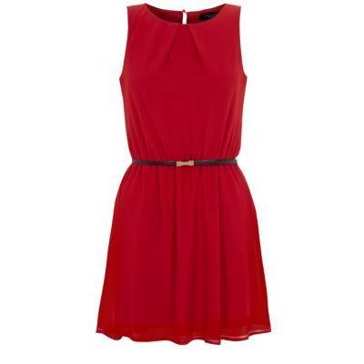 New Look Petite Red Chiffon Belted Skater Dress, $25 | New Look ...