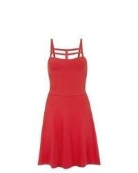 New Look Red Lattice Neck Skater Dress