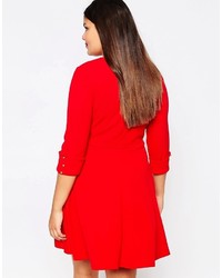 Club L Plus Skater Dress With Button Sleeves