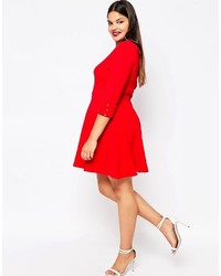 Club L Plus Skater Dress With Button Sleeves