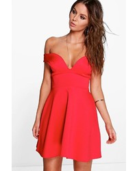 Boohoo Polly Off The Shoulder Sweetheart Skater Dress
