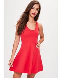 Missguided Red Sleeveless Scoop Back Skater Dress