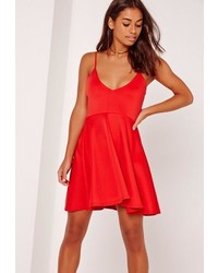 Missguided Strappy Skater Dress Red