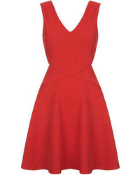 Topshop Throw Shapes In This Fit And Flare Skater Dress Crafted From Soft Textured Jersey With Cut Away Detail To The Sides A V Neck And Back And Back Zip Fastening 96% Polyester 4% Elastane Machine Washable