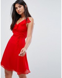 Zibi London Belted Skater Dress With Frill Overlay