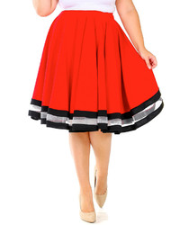 Red Color Block Skater Skirt Plus