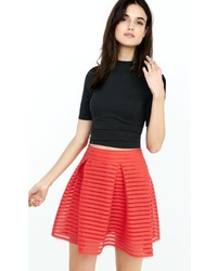 Red Mesh High Waisted Full Pleated Skirt