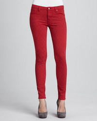 D-ID Denim Quilted Stitching Skinny Jeans Red
